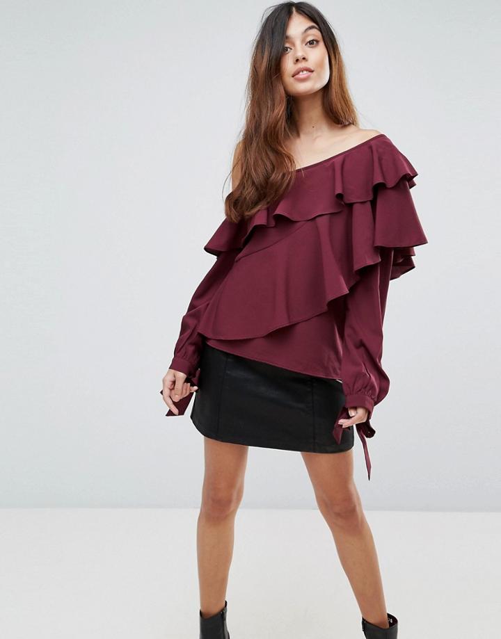 Vila Ruffle One Shoulder Top - Purple