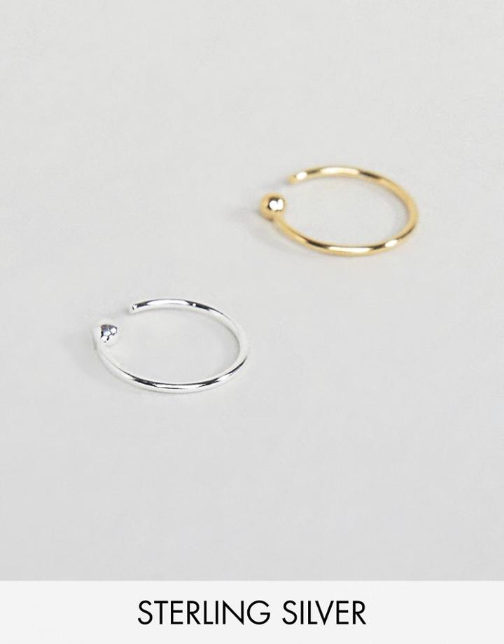 Asos Sterling Silver Pack 2 Of Fine Wire Hoop Nose Rings - Multi