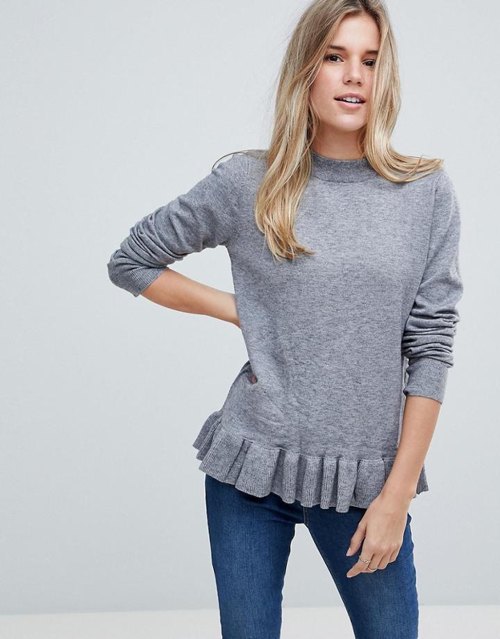 B.young Ruffle Hem Sweater - Gray