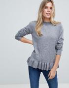 B.young Ruffle Hem Sweater - Gray