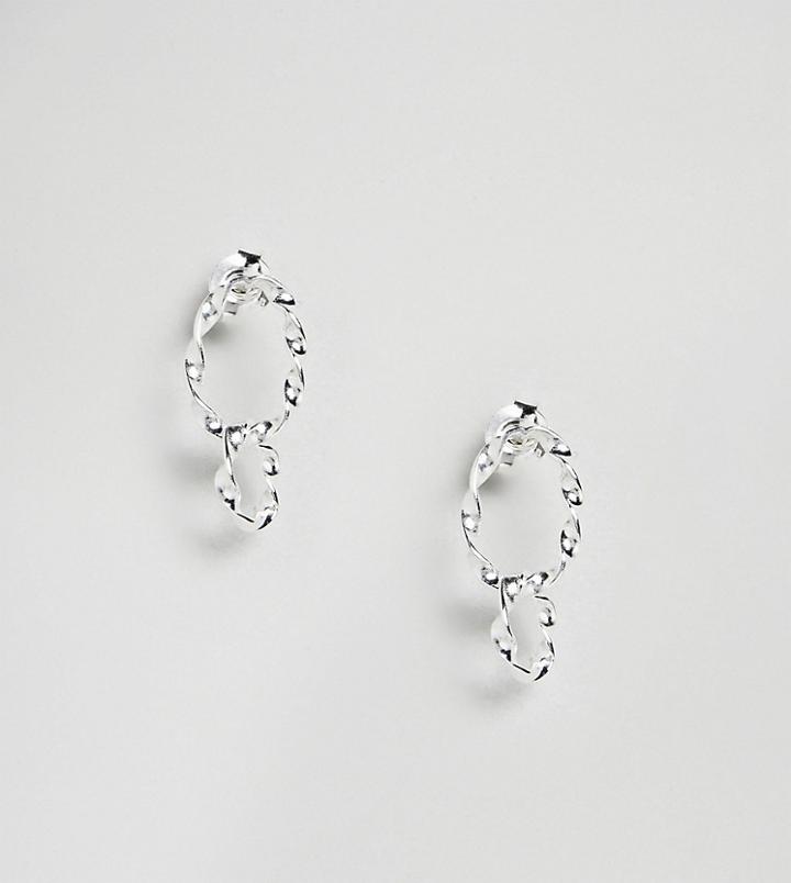 Asos Sterling Silver Hammered Double Circle Drop Earrings - Silver