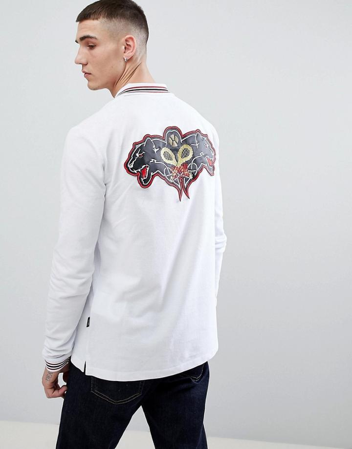 Cavalli Class Tipped Polo Shirt In White With Logo - White
