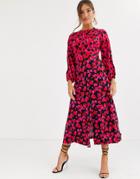 Closet Long Sleeve Split Midi Dress In Mixed Heart Print