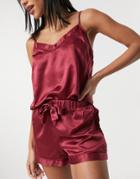 New Look Satin Cami Shorts Set In Plum-purple