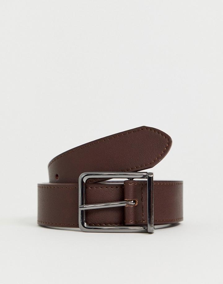 Asos Design Faux Leather Wide Belt In Burgundy With Gunmetal Buckle - Red