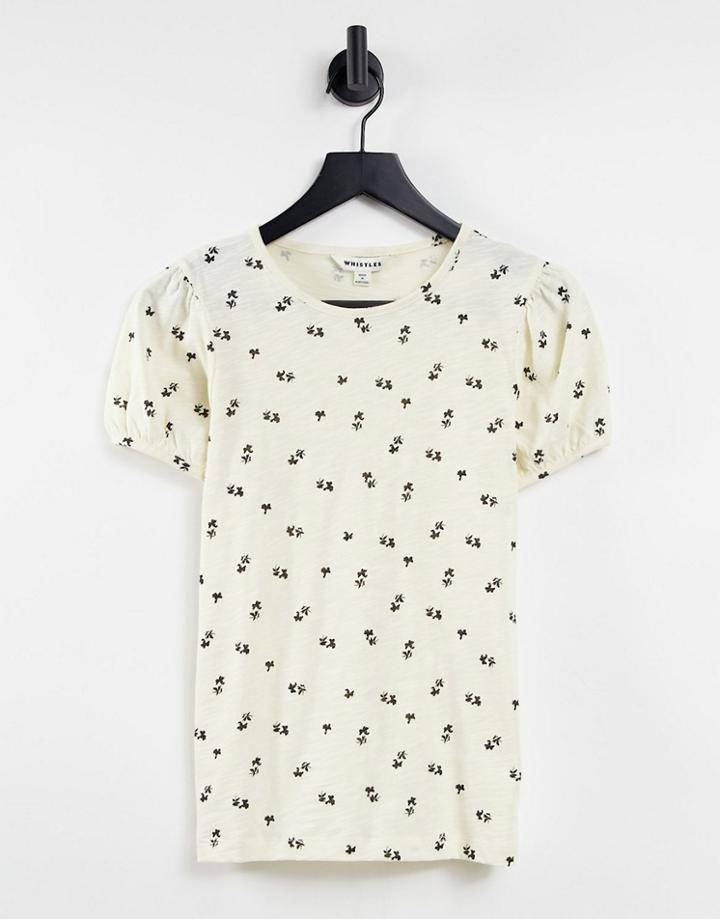 Whistles Forget Me Not Puff Sleeve T-shirt In Cream-white