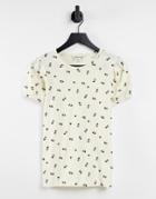 Whistles Forget Me Not Puff Sleeve T-shirt In Cream-white