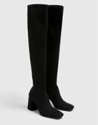 Pull & Bear Stretch Over The Knee Heeled Boot In Black