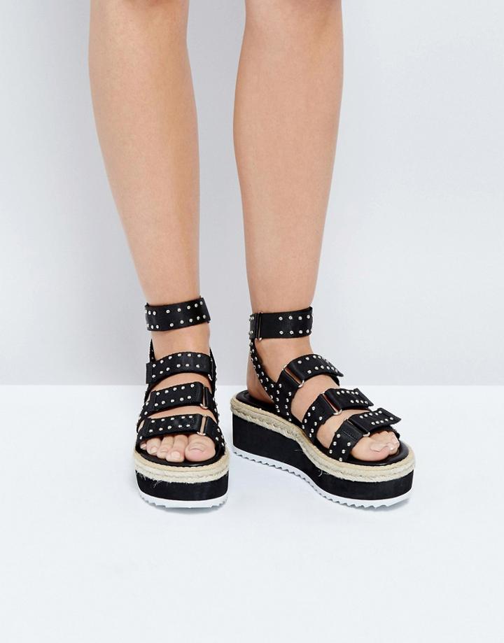 Raid Renato Black Studded Flatform Sandals - Black