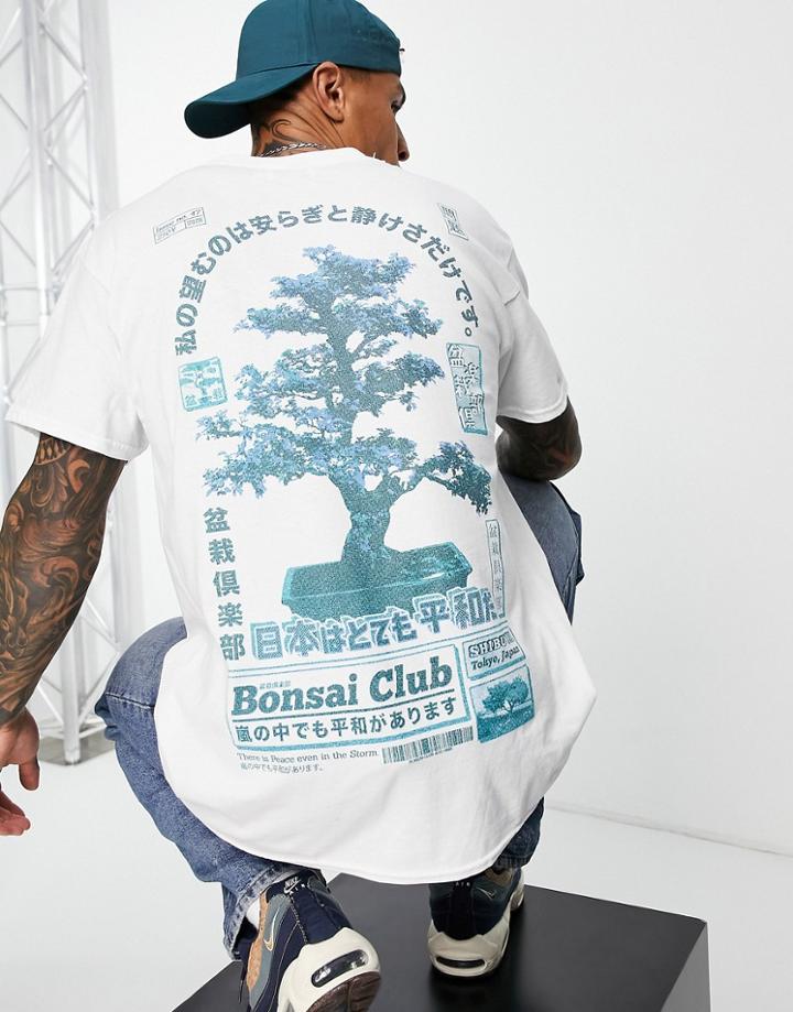 Topman Oversized Fit T-shirt With Front And Back Bonsai Print In White