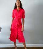 Fashion Union Tall Midi Shirt Dress With Boderie Sleeves-red