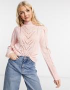 Qed London Pointelle Sweater In Rose Pink
