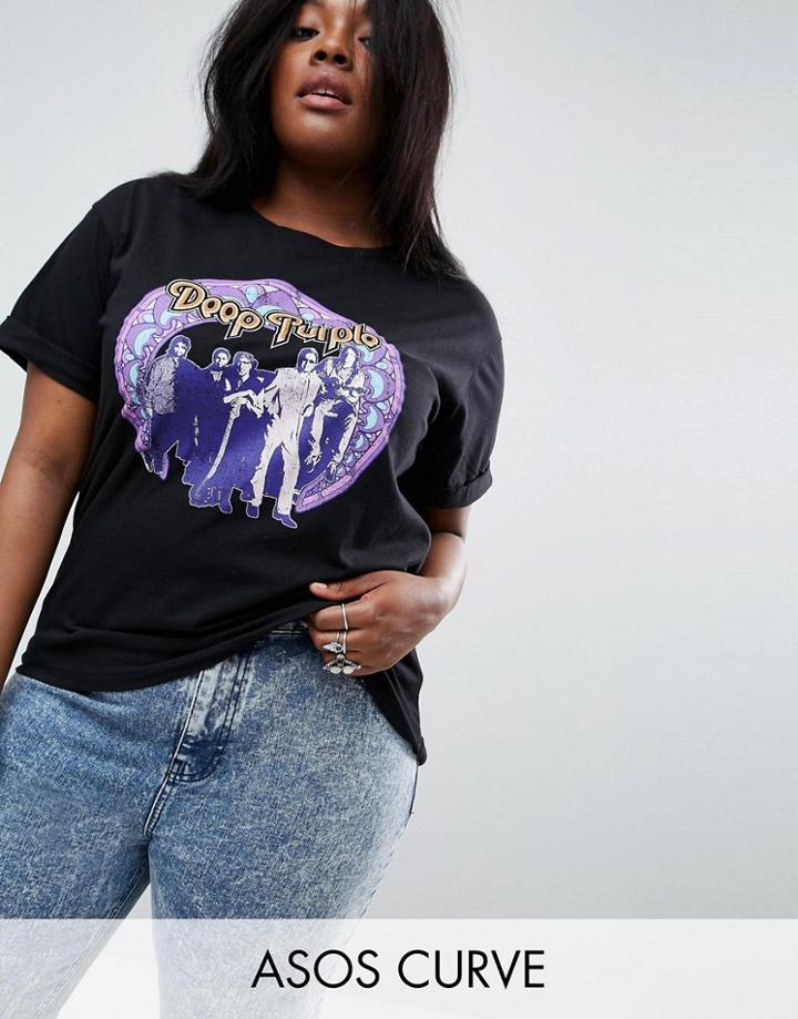 Asos Curve T-shirt With Deep Purple Print - Black