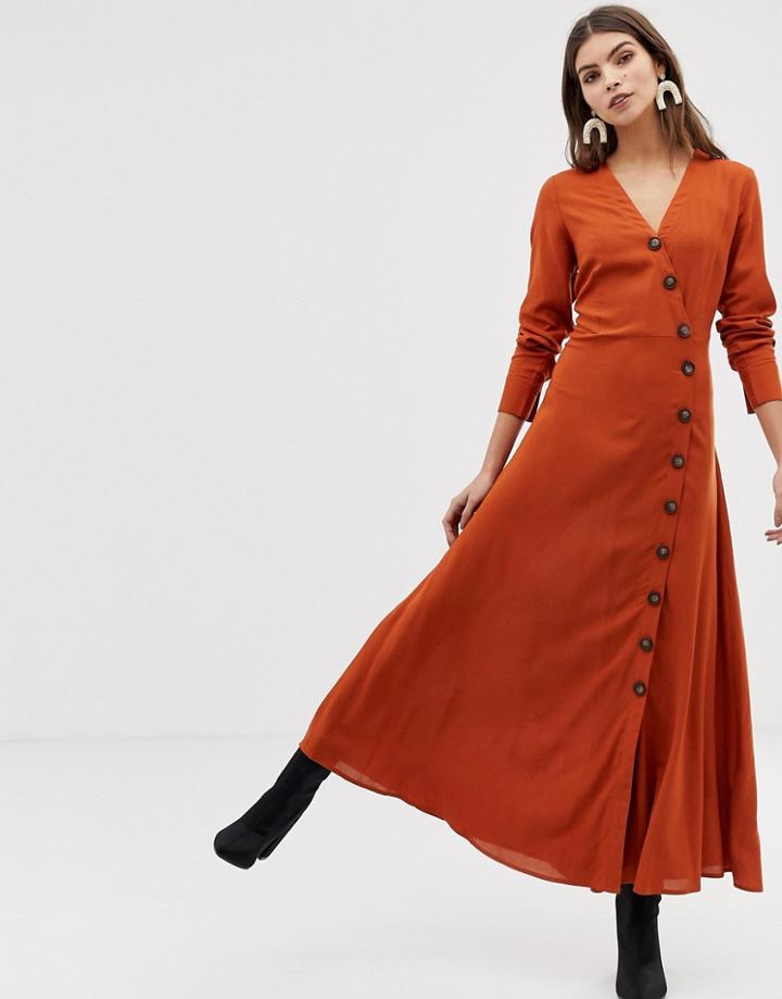 Y.a.s Large Button Front Maxi Dress In Rust-red
