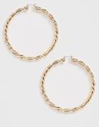 Asos Design 100mm Hoop Earrings In Thick Twist Design In Gold Tone - Gold