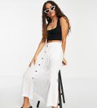 Asos Design Petite Button Through Midi Skirt With Deep Pocket Detail In White