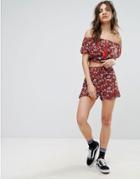 Nobody's Child Highwaisted Shorts In Floral Print Co-ord - Orange