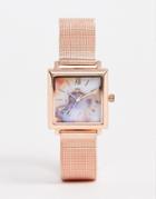 Spirit Design Ladies Square Mesh Print Dial Watch In Rose Gold-pink
