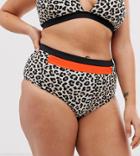 Simply Be High Waist Bikini Bottoms In Leopard Print - Multi