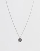 Asos Design Necklace In Burnished Silver Tone With Compass Coin - Silver