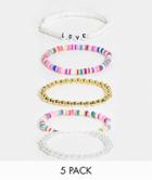 Madein. 5 Pack Beaded And Faux Pearl Bracelets-multi