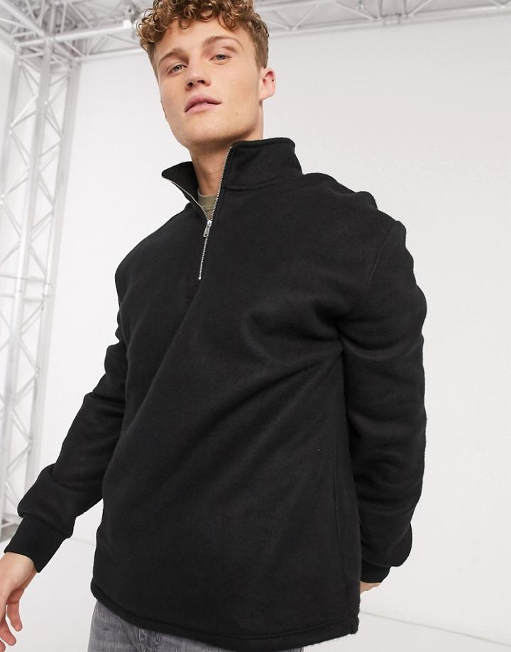 New Look Fleece Zip Funnel Sweat In Black