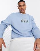 Topman Oversized Floral Embroidered Sweatshirt In Blue-navy