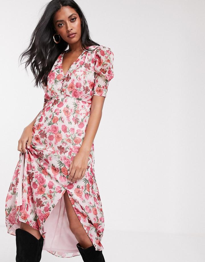 Stradivarius Long Dress With Floral Print In Pink-multi