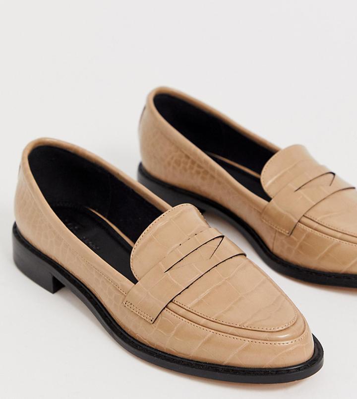 Asos Design Mantra Loafer Flat Shoes In Croc - Cream