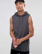 Asos Super Longline Sleeveless T-shirt With Hood In Gray - Gray