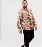 Asos Design Plus Regular Fit Satin Floral Printed Shirt In Pink - Pink