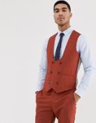 Harry Brown Skinny Fit Burnt Red Stretch Textured Curved Suit Vest - Red