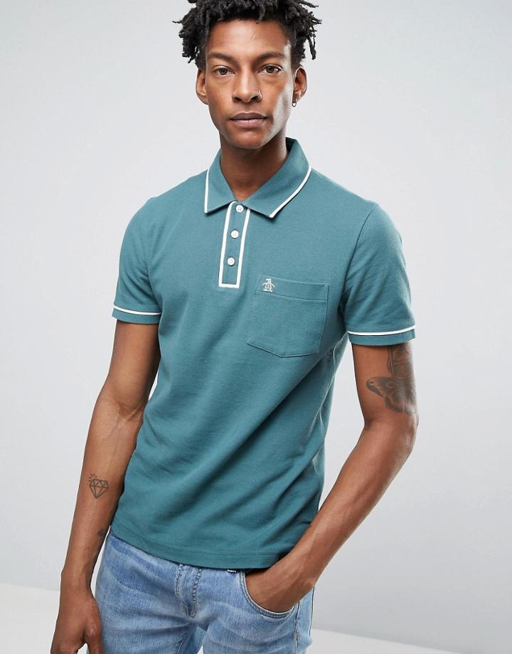 Original Penguin Slim Fit Pocket Polo Shirt With Tipping - Navy