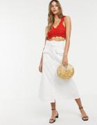 Neon Rose Utility Maxi Skirt With Belted Waist - White