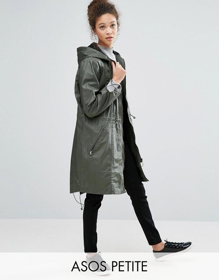 Asos Petite Wax Fisherman Rain Trench - Green