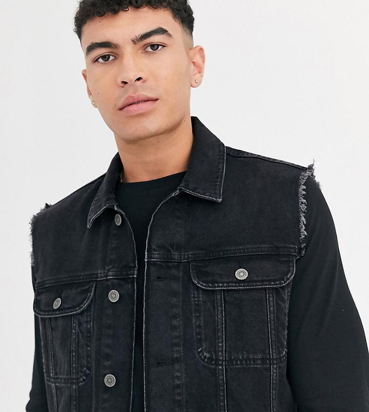 Asos Design Tall Sleeveless Denim Jacket In Black