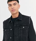Asos Design Tall Sleeveless Denim Jacket In Black