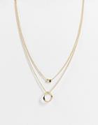 Asos Design Multirow Necklace With Twisted Bead And Hoop Design In Gold Tone