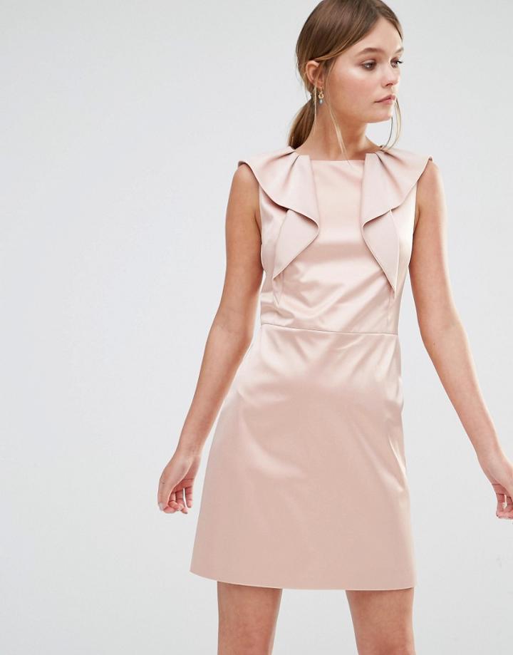 Oasis Satin Ruffle Shift Dress - Cream