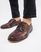 Asos Design Lace Up Shoes In Brown Leather With Colour Woven Detail - Tan