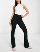 River Island Wavey Plisse Kickflare Pants In Black