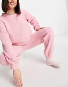 Asos Design Lounge Fleece Sweatshirt & Sweatpants Set In Pink-blues