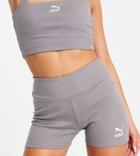 Puma Ribbed Legging Shorts In Storm Gray-grey