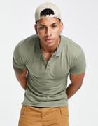 New Look Muscle Fit Jersey Polo In Khaki-green