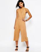 Asos Sleeveless Jersey Jumpsuit With Wrap Front - Caramel