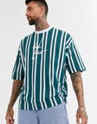 Asos Design Oversized Heavyweight Striped T-shirt With Dark Future Embroidery-multi