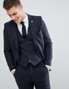 French Connection Brushed Flannel Slim Fit Tobacco Check Suit Jacket-blue