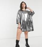 Asos Design Curve Oversized T-shirt Dress In Silver Metallic