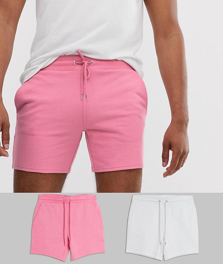Asos Design Tall Jersey Skinny Shorts In Shorter Length 2 Pack Pink/white-multi