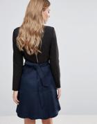 Closet Textured Skirt Tie Back Dress - Navy
